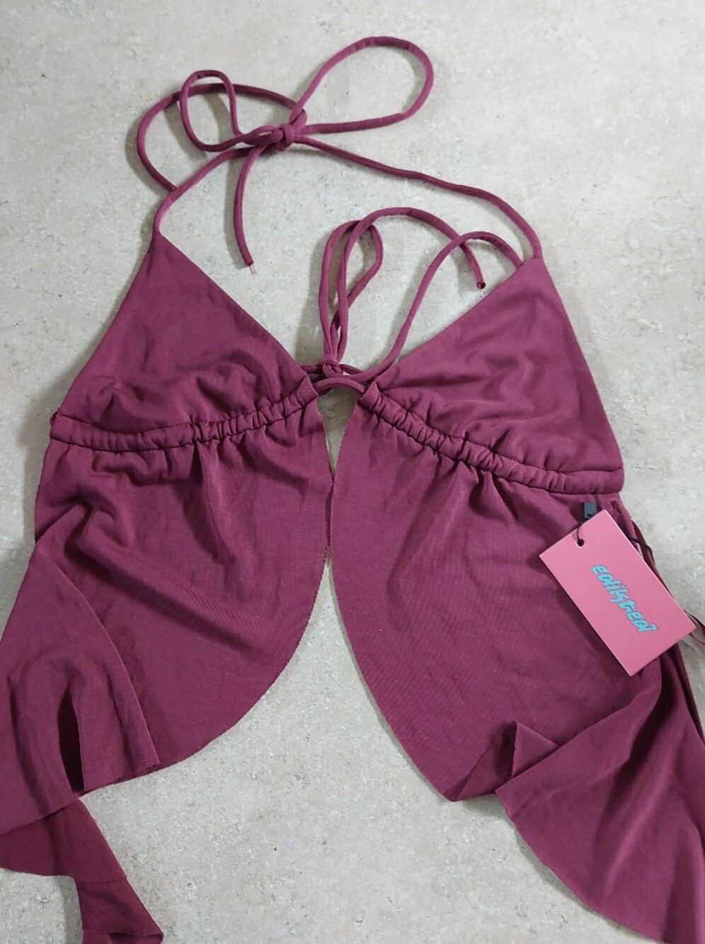 Edikted Burgundy Tie-Back Camisole Crop Top